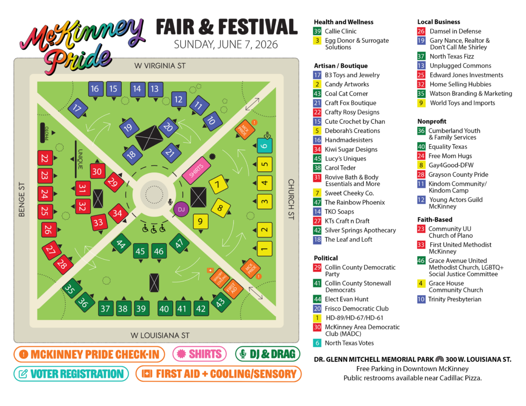 2026 McKinney Pride Fest Vendor Map